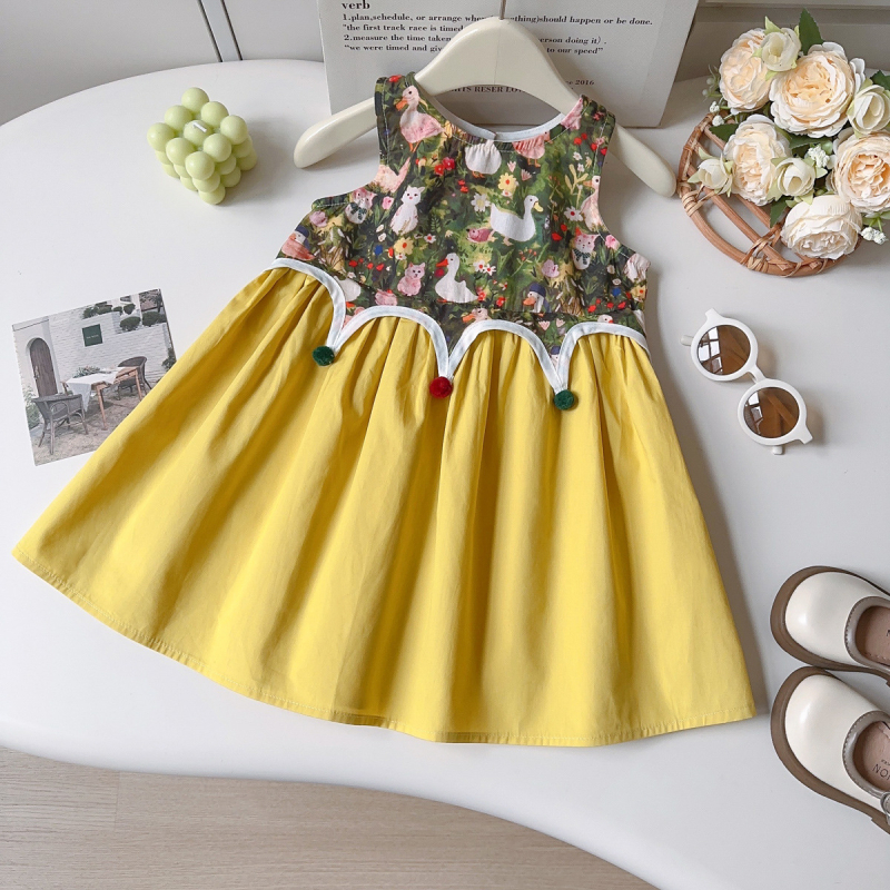 Rochie de vară pentru fete, în stil coreean, imprimeu animal, blocuri de culoare, fără mâneci, rochie cu bretele AXC017