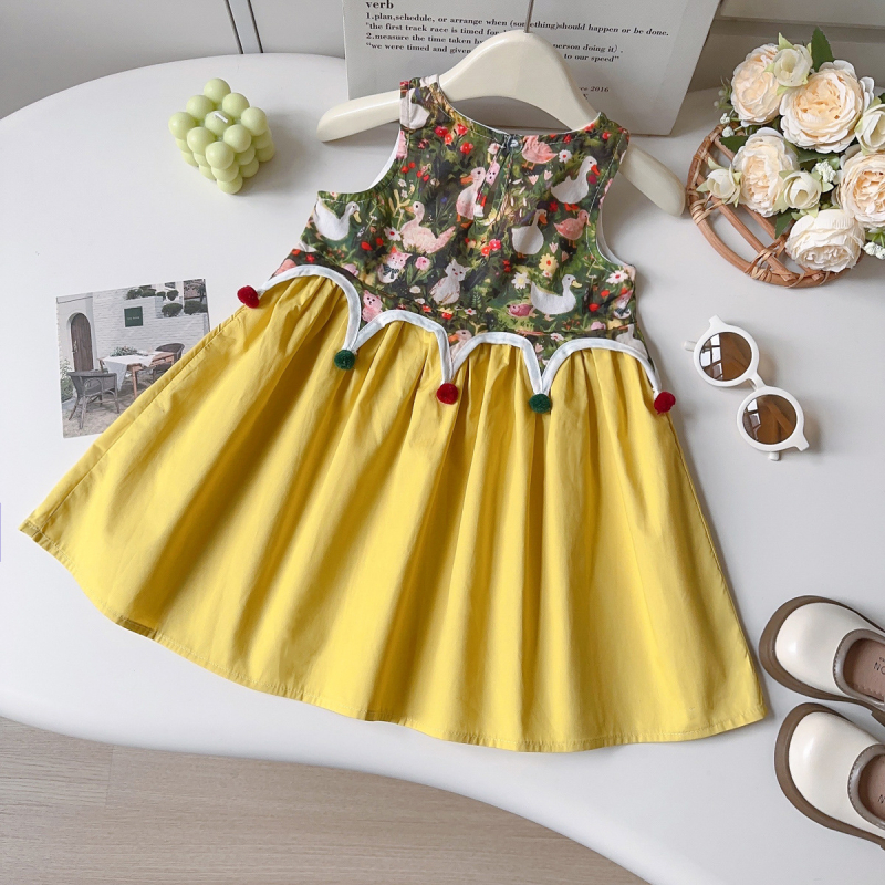 Rochie de vară pentru fete, în stil coreean, imprimeu animal, blocuri de culoare, fără mâneci, rochie cu bretele AXC017