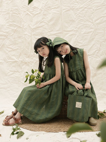 Rochie de vară pentru fete, din bumbac verde, cu dungi, fără mâneci, stil pastoral