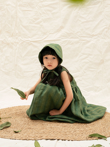 Rochie de vară pentru fete, din bumbac verde, cu dungi, fără mâneci, stil pastoral