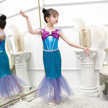 Rochie sirena pentru copii, stil prințesă, primăvară-vară, rochie de bal cu coadă de sirenă