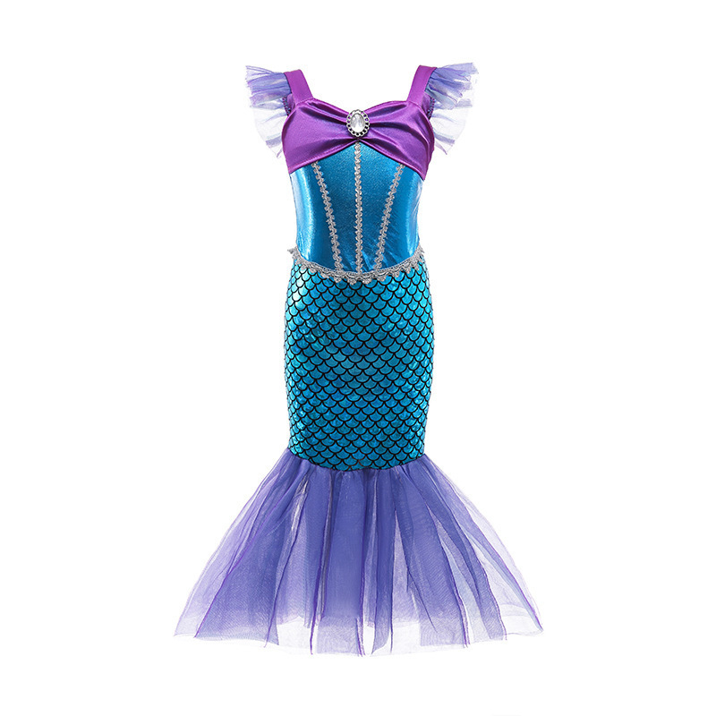 Rochie sirena pentru copii, stil prințesă, primăvară-vară, rochie de bal cu coadă de sirenă