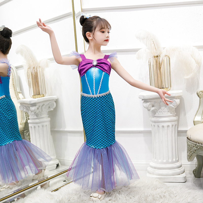 Rochie sirena pentru copii, stil prințesă, primăvară-vară, rochie de bal cu coadă de sirenă