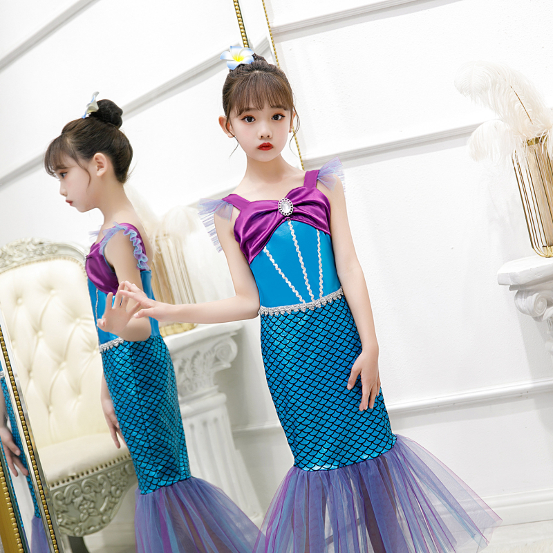 Rochie sirena pentru copii, stil prințesă, primăvară-vară, rochie de bal cu coadă de sirenă