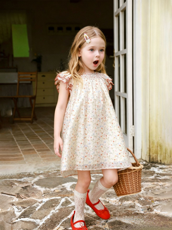 rochie de vară pentru fetițe, imprimeu floral, croială A-line, stil prințesă, pentru copii între 3 și 8 ani