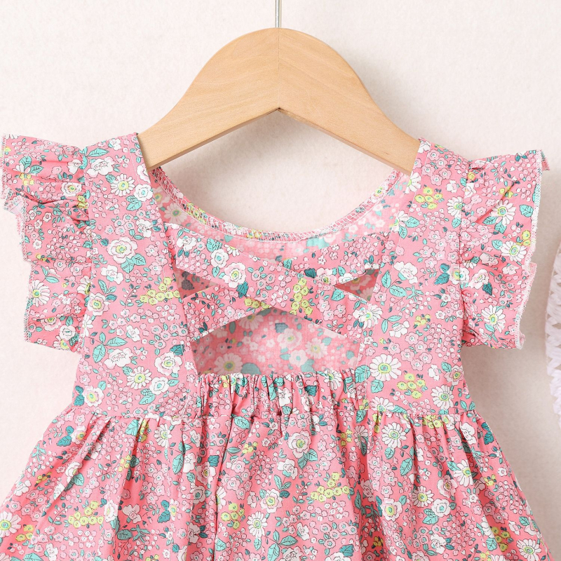 Rochie de vară pentru fetițe, bumbac floral, cu pălărie
