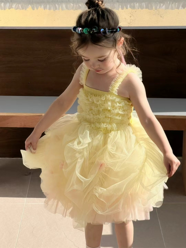 Rochie de fetițe – prințesă, tutu de vară din plasă, fără mâneci