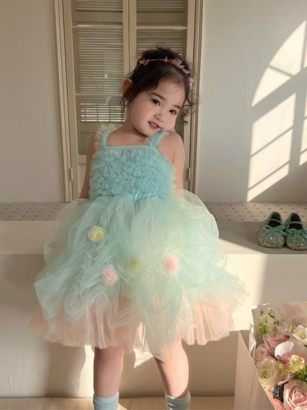 Rochie de fetițe – prințesă, tutu de vară din plasă, fără mâneci