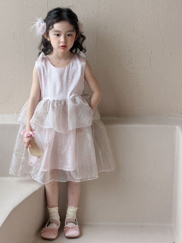Rochie de vară pentru fete, fără mâneci, stil prințesă, fustă A-line din tul, căptușeală din bumbac, poliester 100%