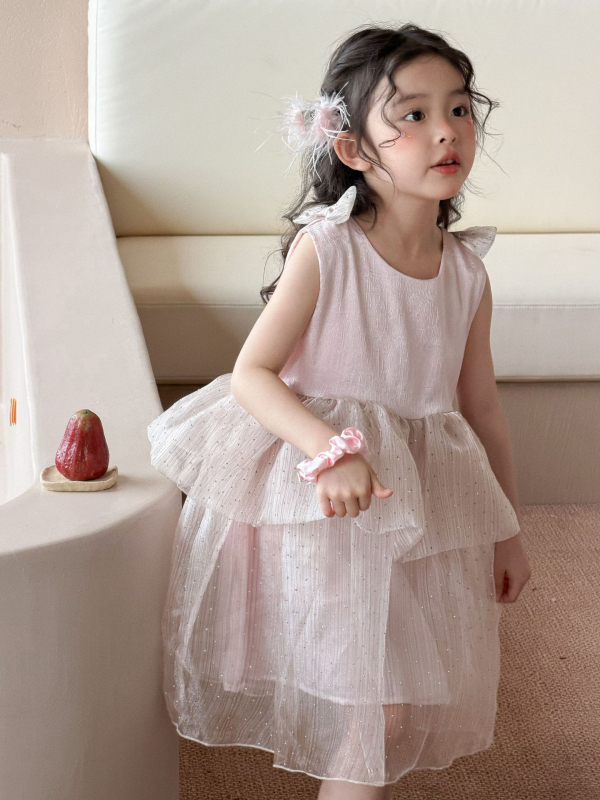 Rochie de vară pentru fete, fără mâneci, stil prințesă, fustă A-line din tul, căptușeală din bumbac, poliester 100%