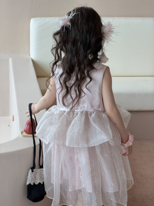 Rochie de vară pentru fete, fără mâneci, stil prințesă, fustă A-line din tul, căptușeală din bumbac, poliester 100%