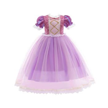 Rochie prințesă pentru fete, rochie de vară din amestec poliester-bumbac, mâneci scurte, căptușeală din bumbac, pentru copii 3-8 ani (100-140 cm)