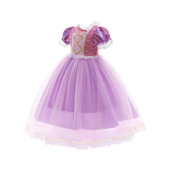 Rochie prințesă pentru fete, rochie de vară din amestec poliester-bumbac, mâneci scurte, căptușeală din bumbac, pentru copii 3-8 ani (100-140 cm)
