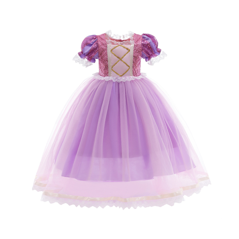 Rochie prințesă pentru fete, rochie de vară din amestec poliester-bumbac, mâneci scurte, căptușeală din bumbac, pentru copii 3-8 ani (100-140 cm)