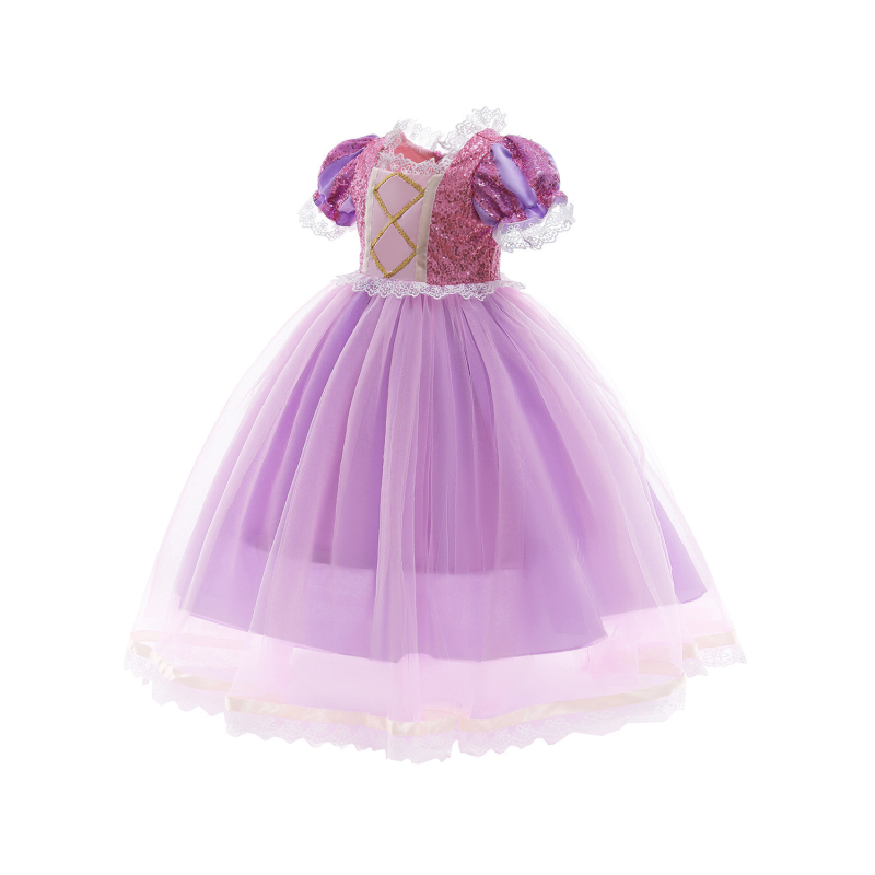 Rochie prințesă pentru fete, rochie de vară din amestec poliester-bumbac, mâneci scurte, căptușeală din bumbac, pentru copii 3-8 ani (100-140 cm)