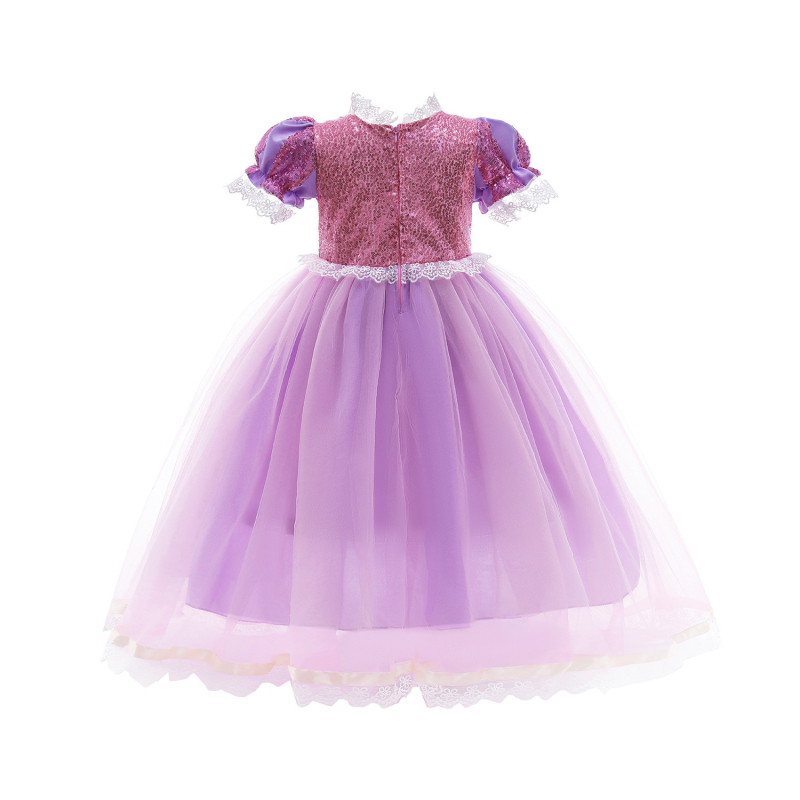 Rochie prințesă pentru fete, rochie de vară din amestec poliester-bumbac, mâneci scurte, căptușeală din bumbac, pentru copii 3-8 ani (100-140 cm)