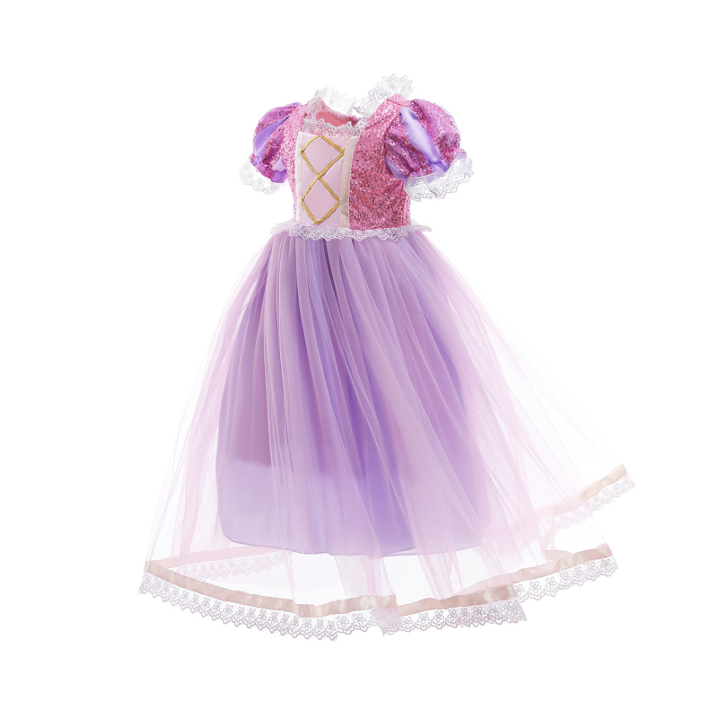 Rochie prințesă pentru fete, rochie de vară din amestec poliester-bumbac, mâneci scurte, căptușeală din bumbac, pentru copii 3-8 ani (100-140 cm)