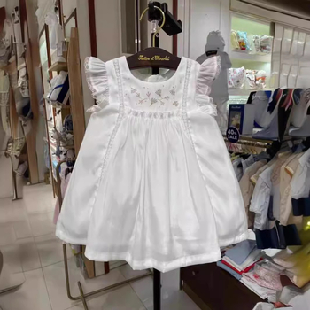Rochie de vară pentru fete, în stil coreean, albă din bumbac, cu mâneci vaporoase, croială prințesă în A – 22gmcx125
