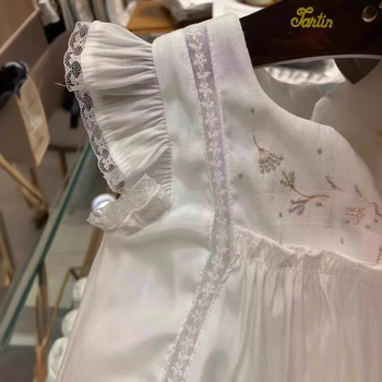 Rochie de vară pentru fete, în stil coreean, albă din bumbac, cu mâneci vaporoase, croială prințesă în A – 22gmcx125