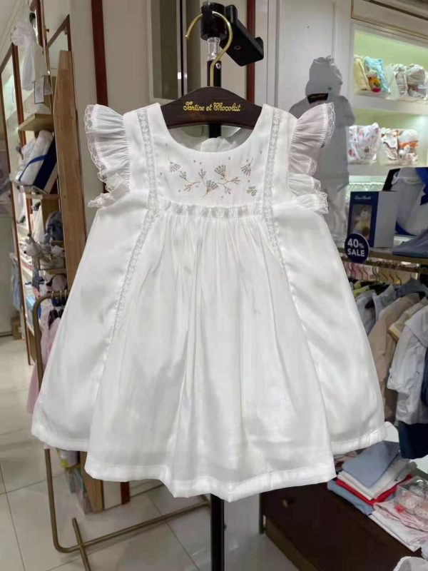 Rochie de vară pentru fete, în stil coreean, albă din bumbac, cu mâneci vaporoase, croială prințesă în A – 22gmcx125