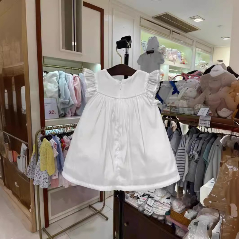 Rochie de vară pentru fete, în stil coreean, albă din bumbac, cu mâneci vaporoase, croială prințesă în A – 22gmcx125