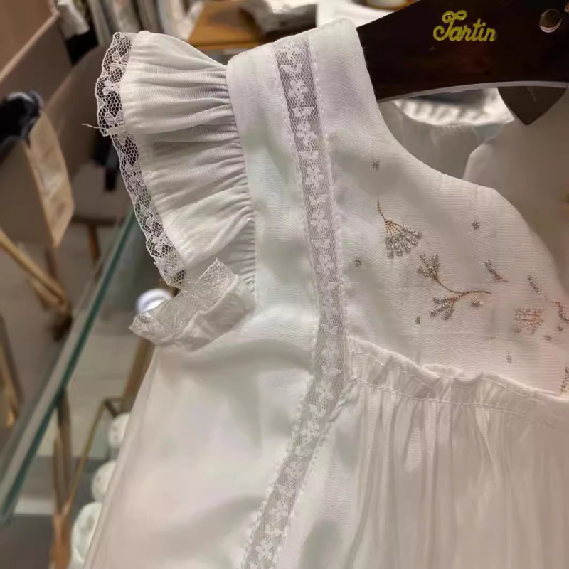 Rochie de vară pentru fete, în stil coreean, albă din bumbac, cu mâneci vaporoase, croială prințesă în A – 22gmcx125