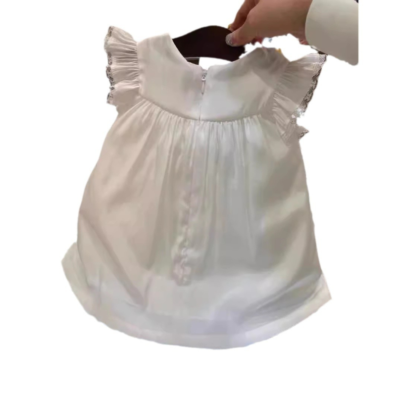 Rochie de vară pentru fete, în stil coreean, albă din bumbac, cu mâneci vaporoase, croială prințesă în A – 22gmcx125