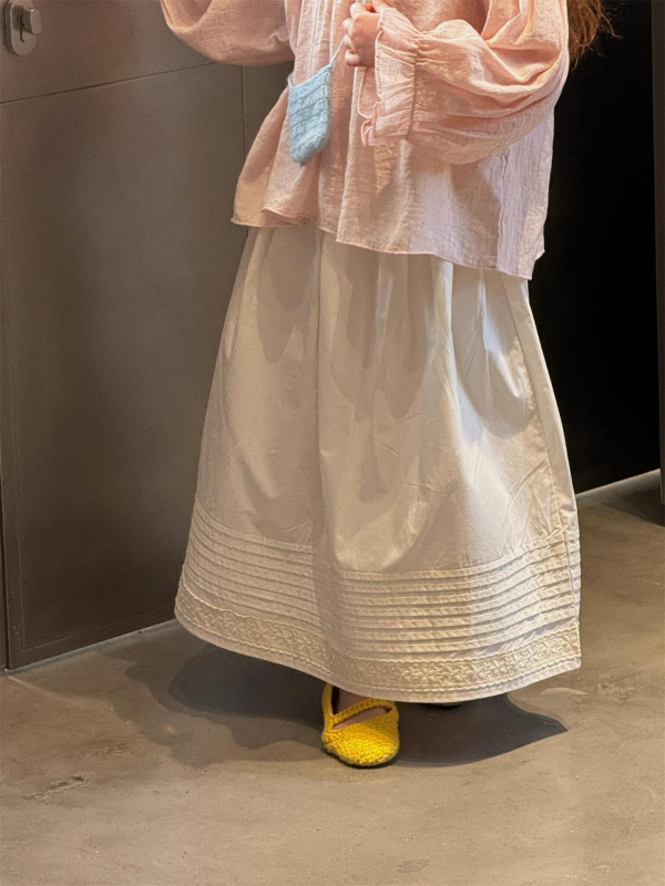 Fustă midi pentru copii în stil coreean, pentru fete, culoare solidă, cu dantelă, din bumbac, casual și versatil.