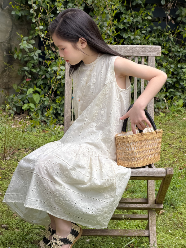 Kumai.kids Rochie fără mâneci cu imprimeu floral, stil coreean, din bumbac, rochie de vară pentru fete