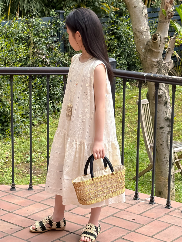 Kumai.kids Rochie fără mâneci cu imprimeu floral, stil coreean, din bumbac, rochie de vară pentru fete