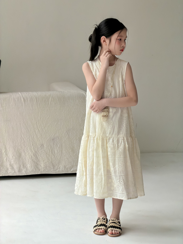 Kumai.kids Rochie fără mâneci cu imprimeu floral, stil coreean, din bumbac, rochie de vară pentru fete