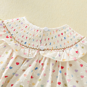 Rochie de vară pentru fetițe cu volane, broderie cu înghețată și imprimare inimă, din bumbac, pentru copii 3–8 ani