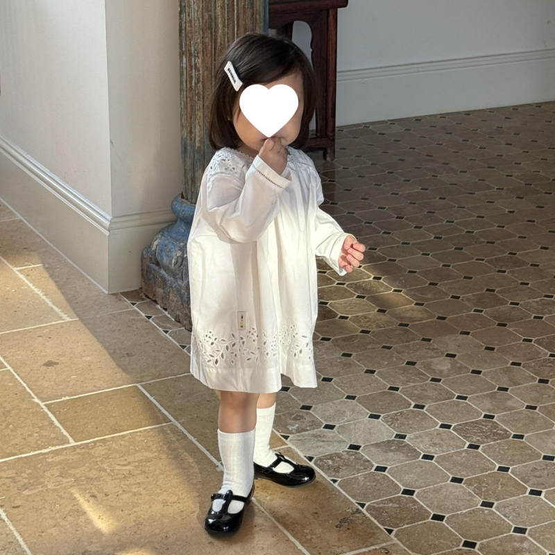 Rochie pentru fetițe, colecția de toamnă 2026, stil pastoral, broderie de dantelă cu găuri, mâneci lungi, rochie de prințesă