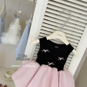 Leen Îmbrăcăminte pentru copii — design original, rochie balet de vară pentru fete, negru și roz, fără mâneci, rochie prințesă