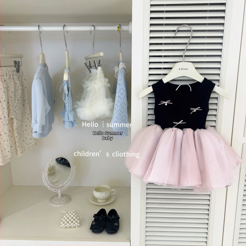 Leen Îmbrăcăminte pentru copii — design original, rochie balet de vară pentru fete, negru și roz, fără mâneci, rochie prințesă