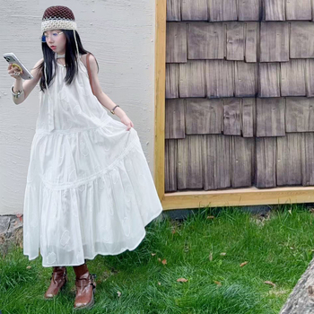 Rochie de vară pentru fete, 2026, stil coreean, prințesă, midi, bretele, din bumbac