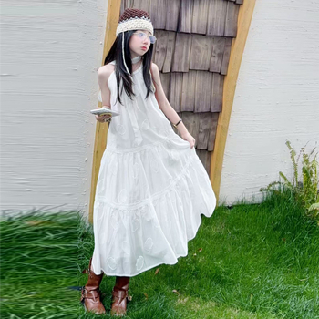 Rochie de vară pentru fete, 2026, stil coreean, prințesă, midi, bretele, din bumbac