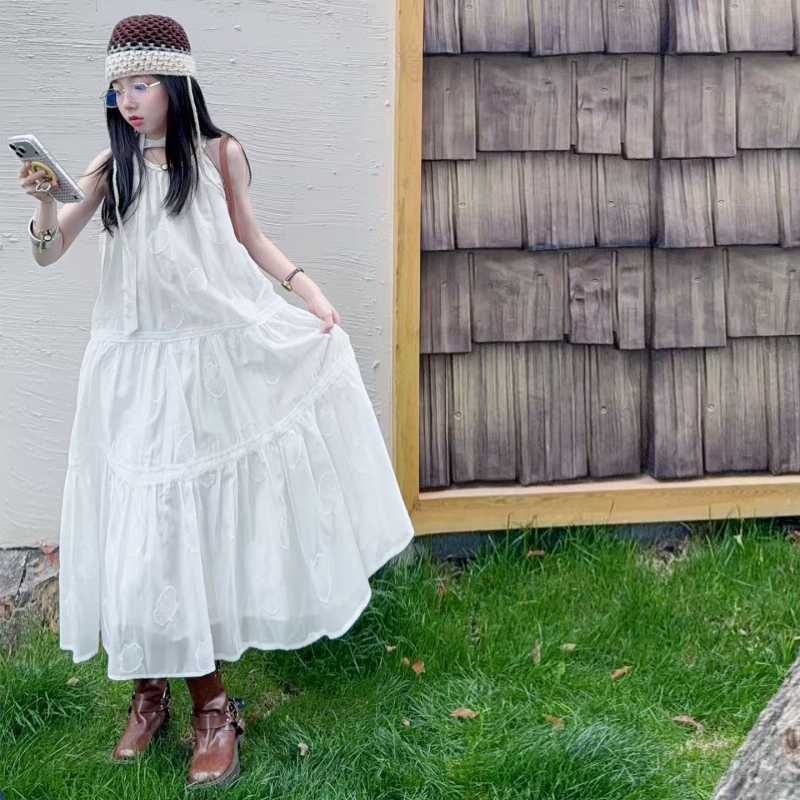 Rochie de vară pentru fete, 2026, stil coreean, prințesă, midi, bretele, din bumbac