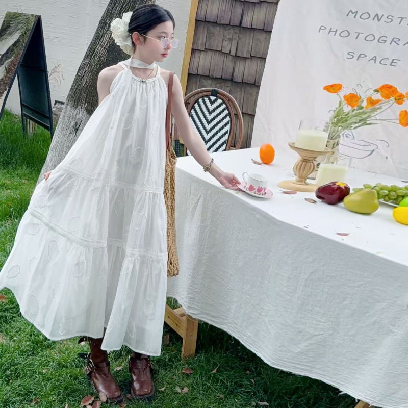 Rochie de vară pentru fete, 2026, stil coreean, prințesă, midi, bretele, din bumbac