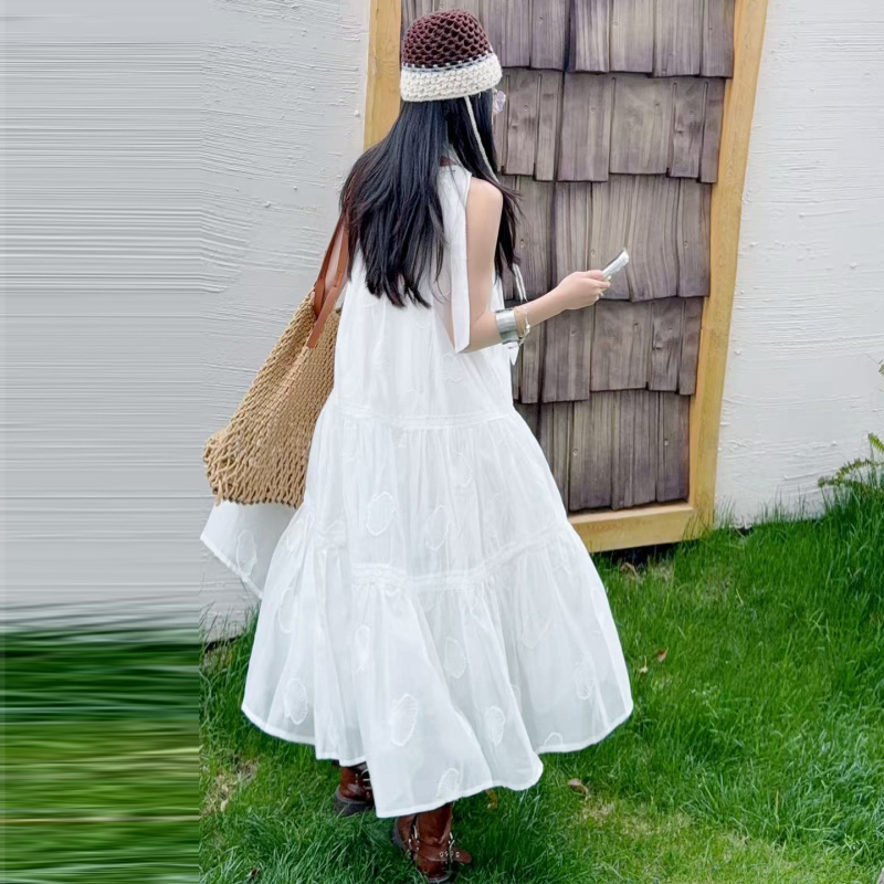 Rochie de vară pentru fete, 2026, stil coreean, prințesă, midi, bretele, din bumbac