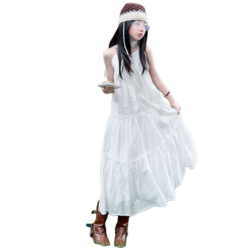 Rochie de vară pentru fete, 2026, stil coreean, prințesă, midi, bretele, din bumbac