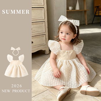Rochie din bumbac pentru fetițe, stil prințese, design de inspirație coreeană, rochie de vară pentru copii 1–3 ani