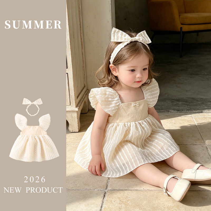 Rochie din bumbac pentru fetițe, stil prințese, design de inspirație coreeană, rochie de vară pentru copii 1–3 ani