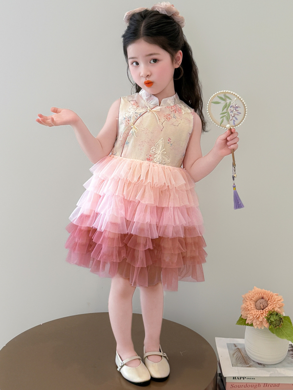 Rochie de vară pentru fete, 2026 nou trend, stil Hanfu Cheongsam, rochie cu fustă tip tort