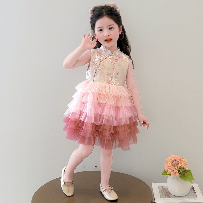 Rochie de vară pentru fete, 2026 nou trend, stil Hanfu Cheongsam, rochie cu fustă tip tort