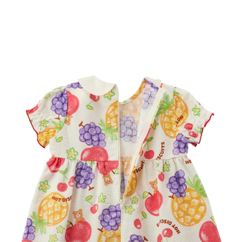 Rochie de vară pentru fete cu guler de păpușă și imprimeu ursuleț-fructe – rochie de prințesă