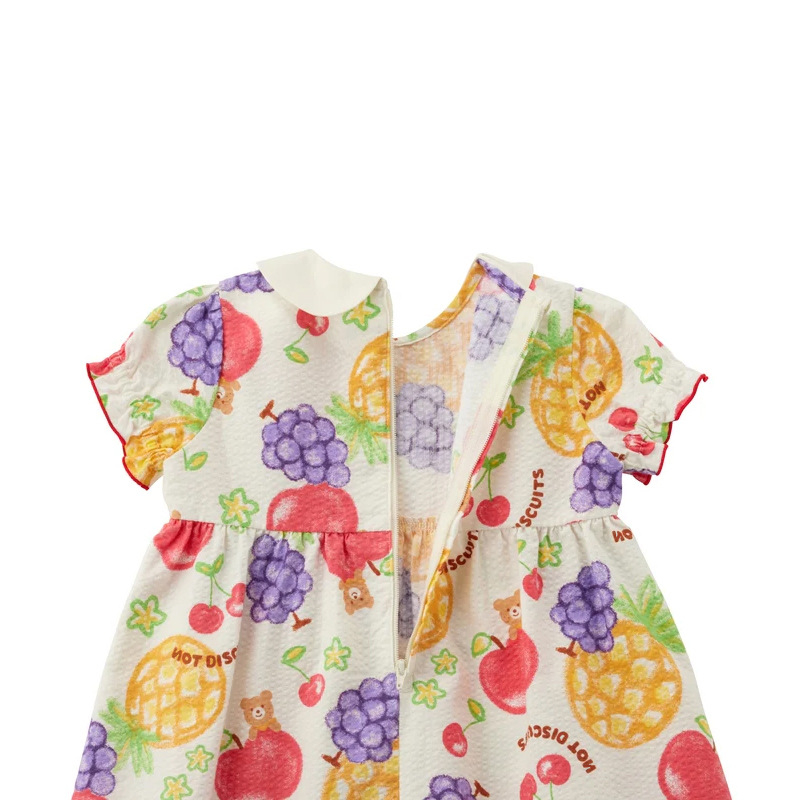 Rochie de vară pentru fete cu guler de păpușă și imprimeu ursuleț-fructe – rochie de prințesă