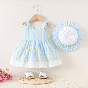 Rochie de vară cu bretele, din bumbac, pentru fetițe, cu dungi