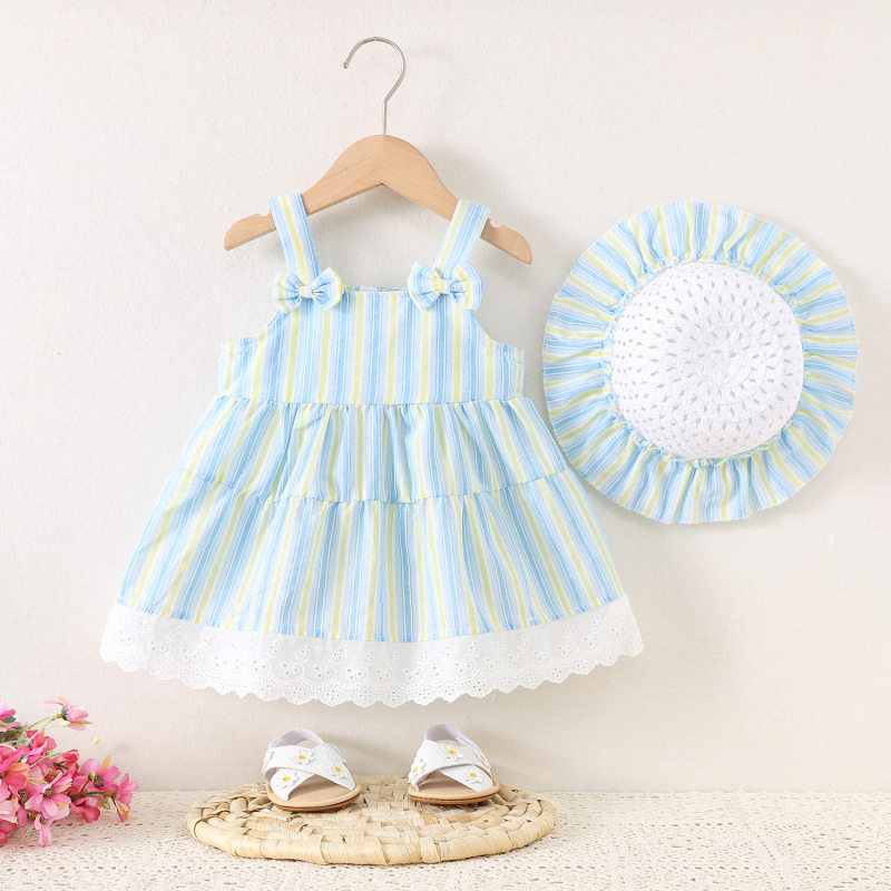 Rochie de vară cu bretele, din bumbac, pentru fetițe, cu dungi