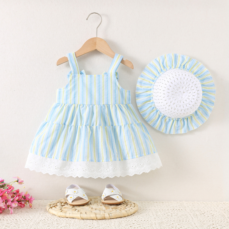 Rochie de vară cu bretele, din bumbac, pentru fetițe, cu dungi